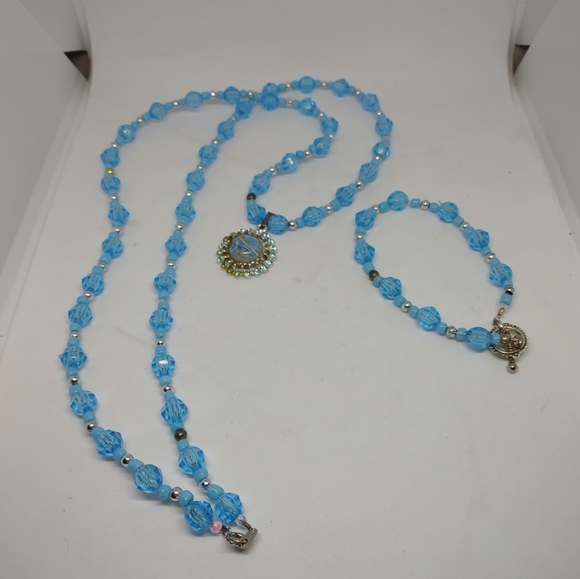 Vintage Niagara Falls Light Blue Crystal Beads 30"Necklace & 7 1/2"Bracelet Set - Picture 3 of 6